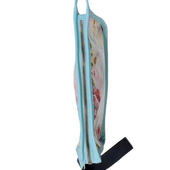 Women's Clear Vinyl Coral Reef / Floral Print Zippered Pouches Black Wrist Strap - Picture 6 of 11